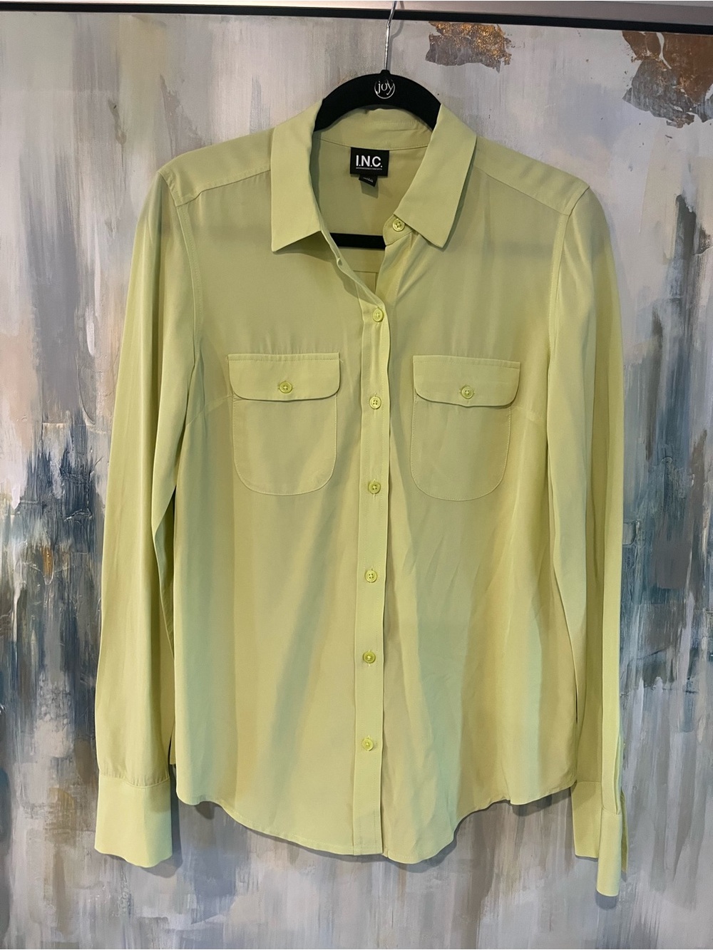 INC International Concepts Chartreuse Button-Down Blouse Size XS